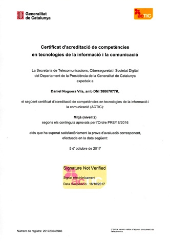 Certificat d’acreditació de competències en TIC