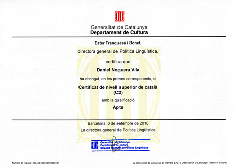 Certificat de Llengua Catalana - Nivell Superior C2